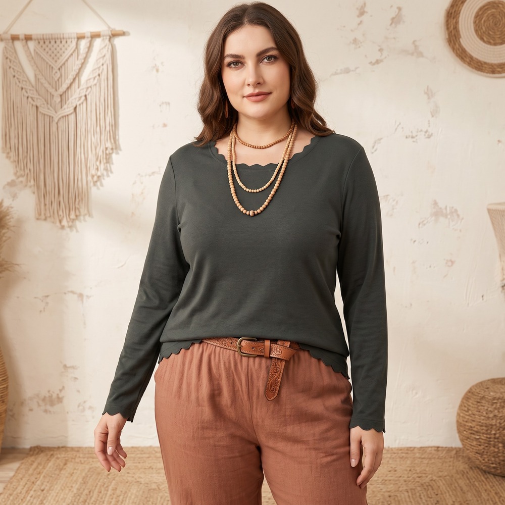 Grace Karin Scalloped Sweater Green Coquette Dark Academia Office Siren 2XL